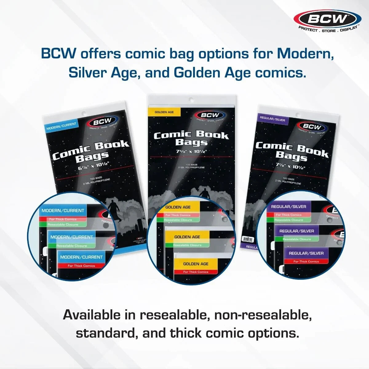 (100ea per pack) BCW Resealable Comic Bags (Current/Modern) NEW
