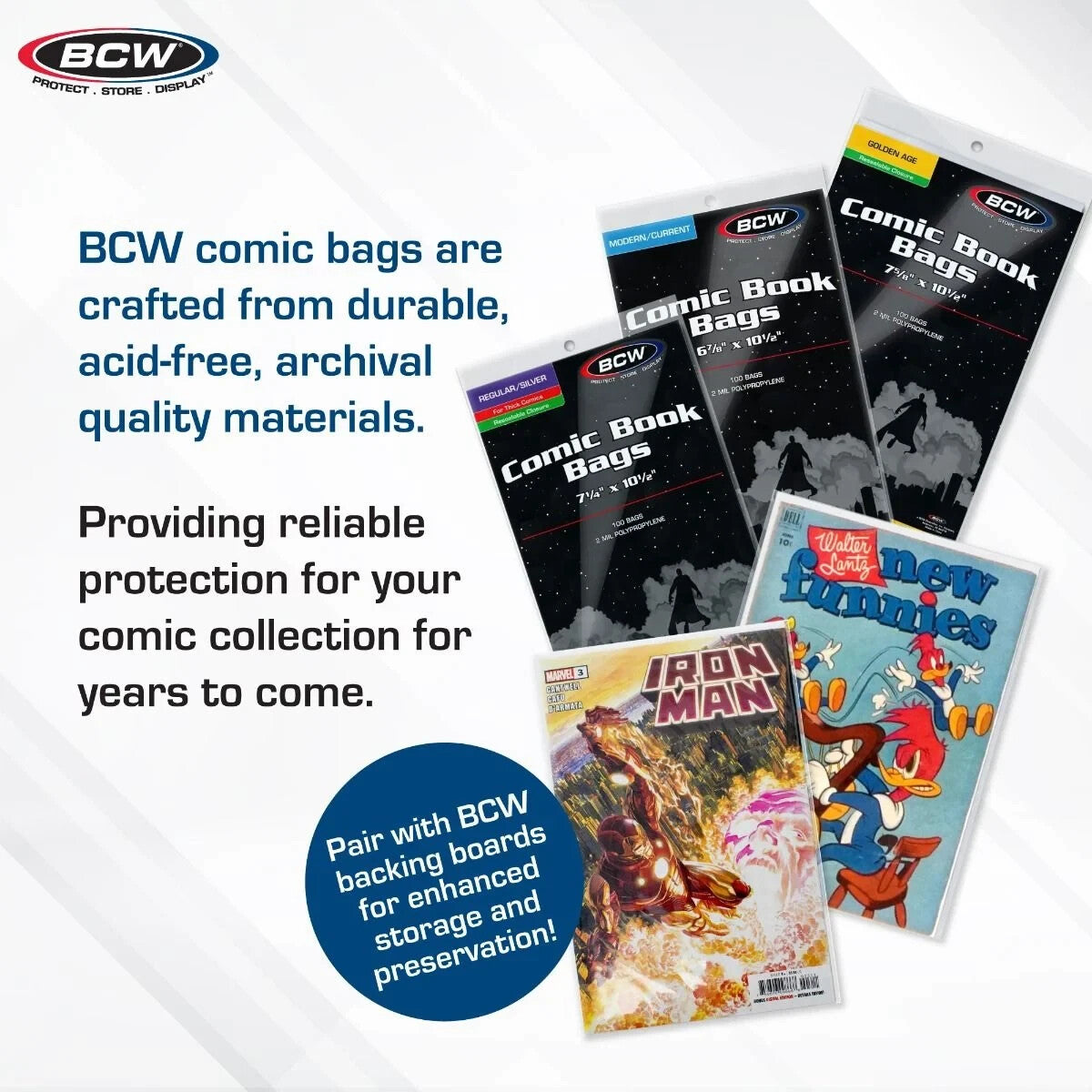(100ea per pack) BCW Resealable Comic Bags (Current/Modern) NEW